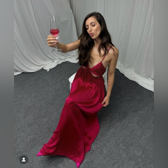 Zara dress maxi boho pleated satin flowy summer vacation wedding evening - Picture 11 of 16